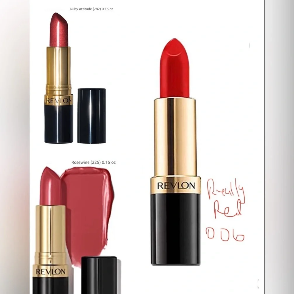 3‎ Revlon Matte & super lustrous Lipsticks - really red, ruby attitude, rosewine